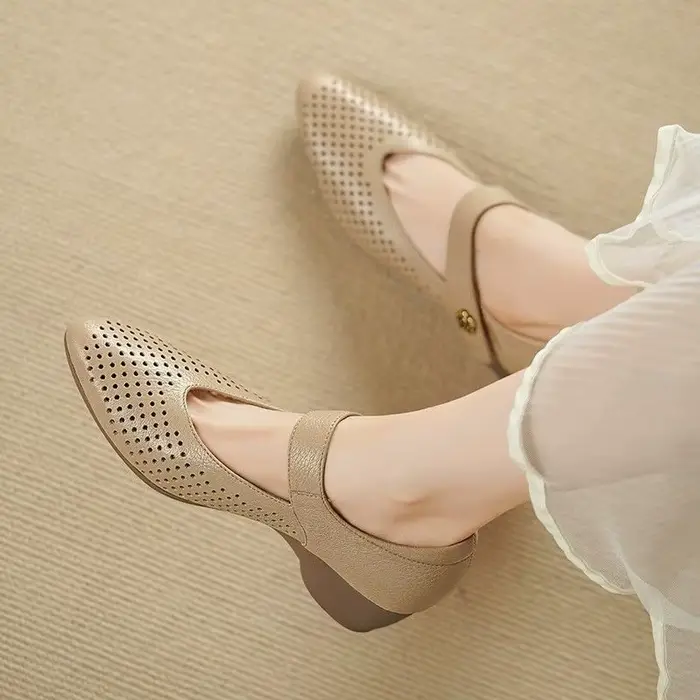 Chaussures Mary Jane à Talon Compensé pour Femme – Cuir Souple Pointe Fine Respirant
