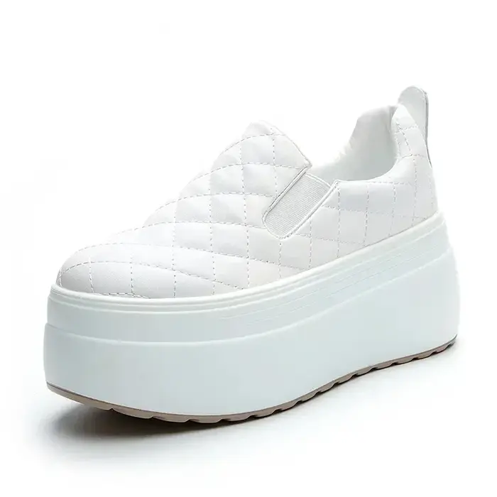 Plate-forme chaussures compensées printemps automne tête ronde couleur unie grosses baskets décontracté sans lacet mocassins Femininas 2025