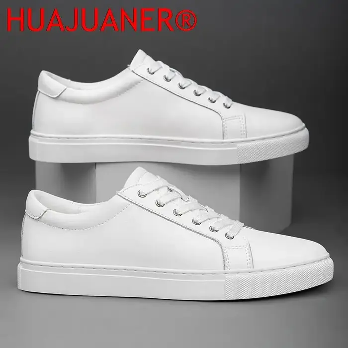 Hommes en cuir véritable chaussures décontractées noir baskets
