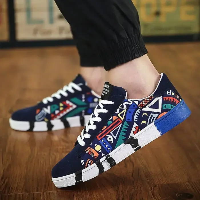 Baskets pour hommes Graffiti toile chaussures mode noir