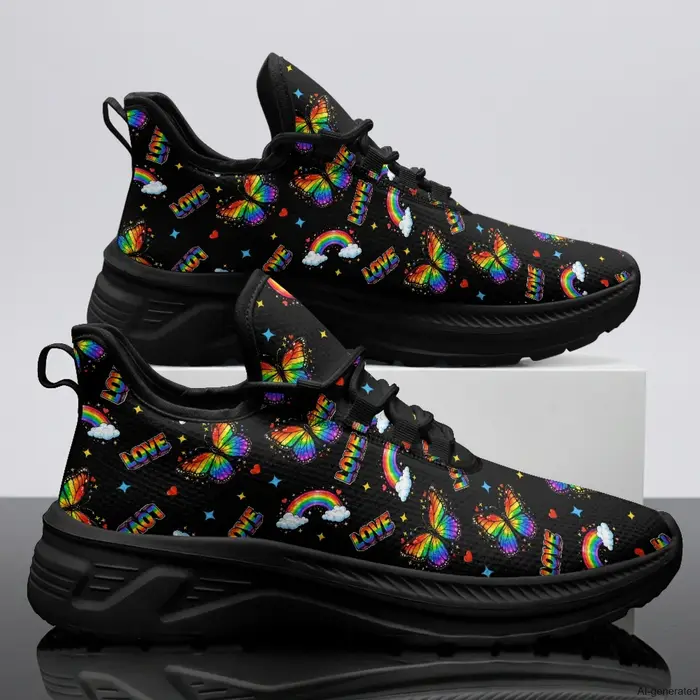 XIXIRIMIDO Chaussures de marche pour femmes, baskets de football imprimées arc-en-ciel, chaussures d