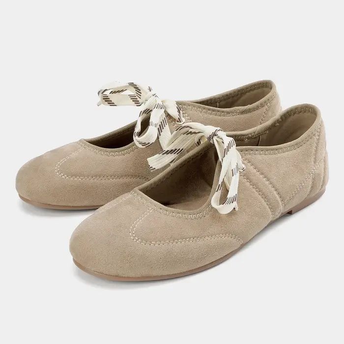 Mode bout rond ballerines femmes à lacets Faux daim peu profond concis semelle souple Mary Jane chaussures