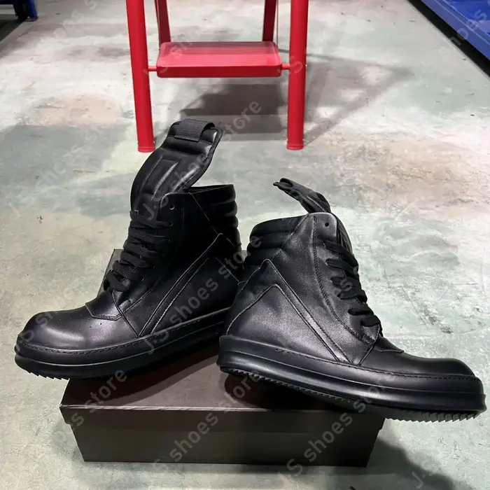 R-o baskets classiques en cuir noir chaussure haute botte noire en peau de vache hommes Sneaker ferm