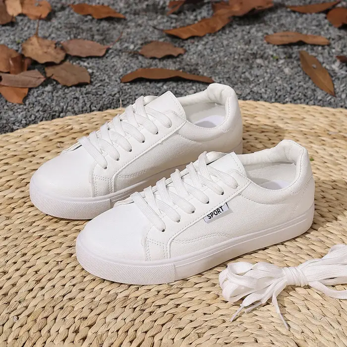 Chaussures blanches femmes printemps automne fond plat en cuir baskets décontracté à lacets étudiants collège Style