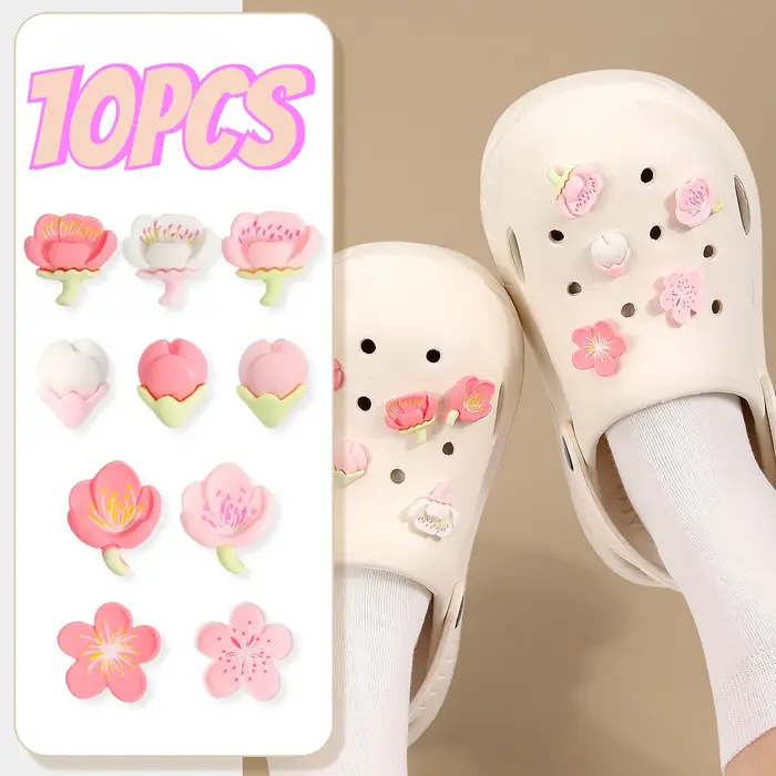 10 Breloques Romantiques Fleurs de Cerisier pour Sabots, Accessoires de Décoration Amovibles Tout-te