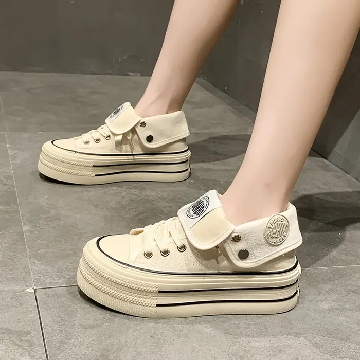 Chaussures montantes en toile à semelle épaisse pour femme