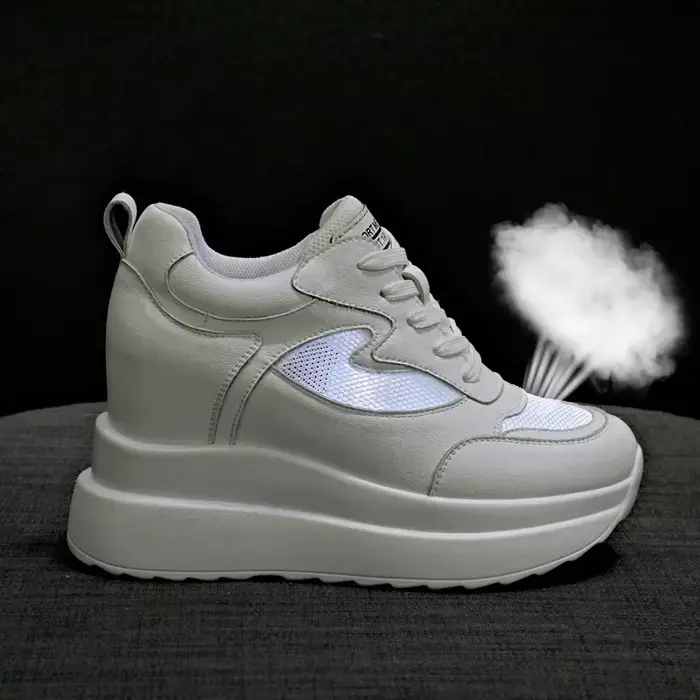 Talons compensés femmes baskets en cuir chaussures de marche hauteur interne augmenter 10 cm femme