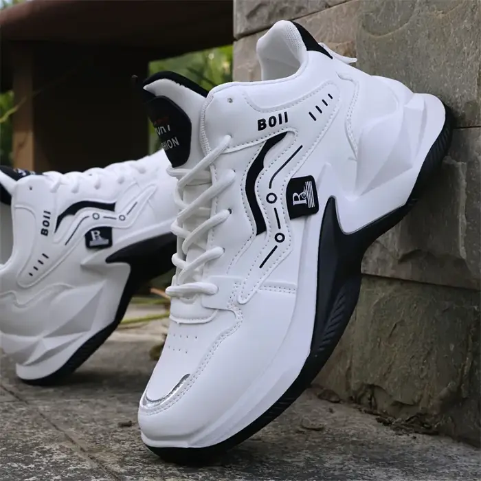 Baskets montantes en cuir polyvalentes pour hommes, chaussures de sport antidérapantes et résistante