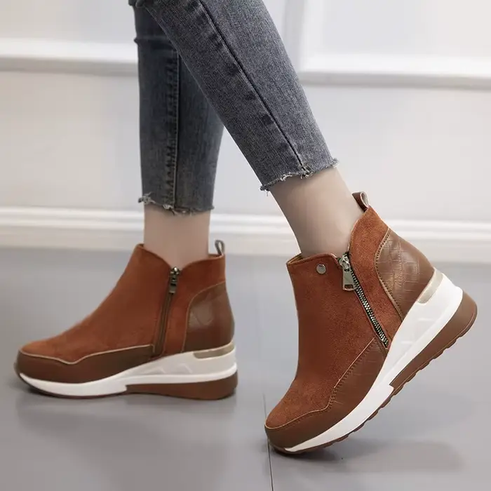 Nouvelles femmes bottines coton chaussures bottes de neige compensées mode automne hiver fermeture éclair chaud en peluche solide plates-formes coréen décontracté court