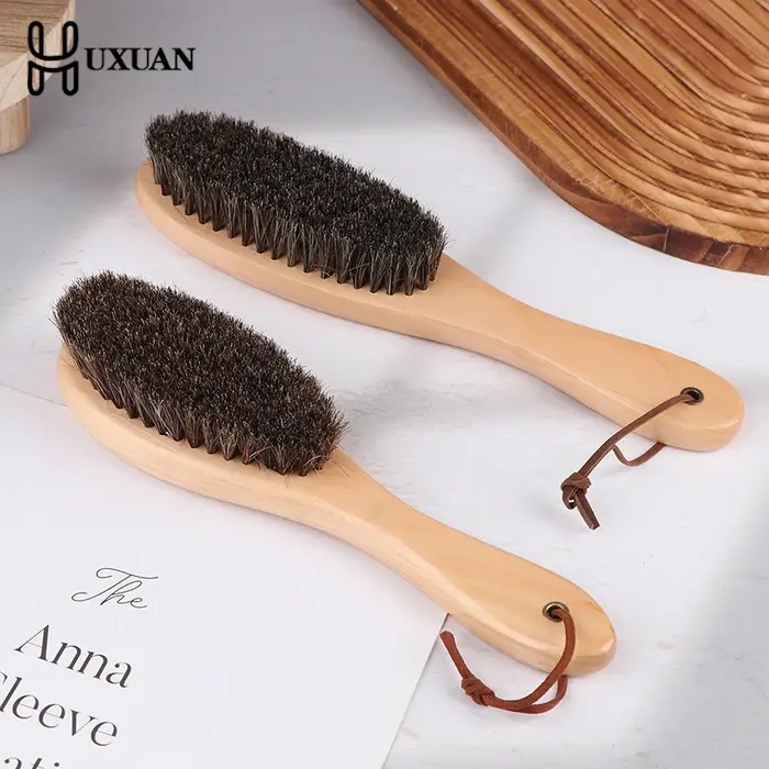 Brosse en crin de cheval, manche en bois, brosse pour vernis à chaussures, brosse de nettoyage du linge en crin de cheval doux, brosse de nettoyage antistatique