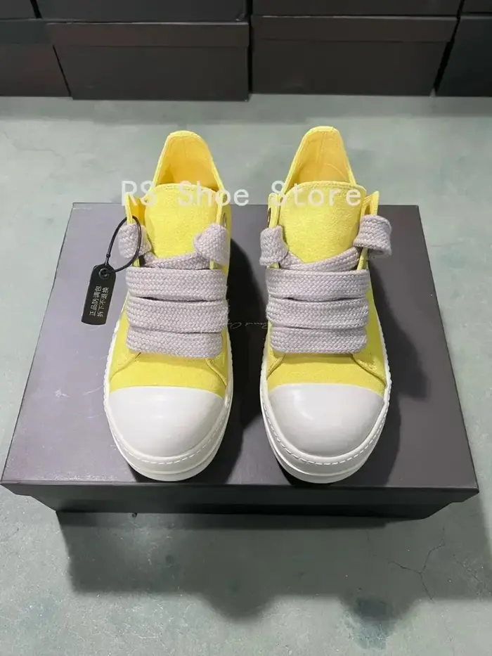 Ro hommes chaussure blanc jaune daim bas baskets décontractées en cuir Jumbo lacets femmes baskets v