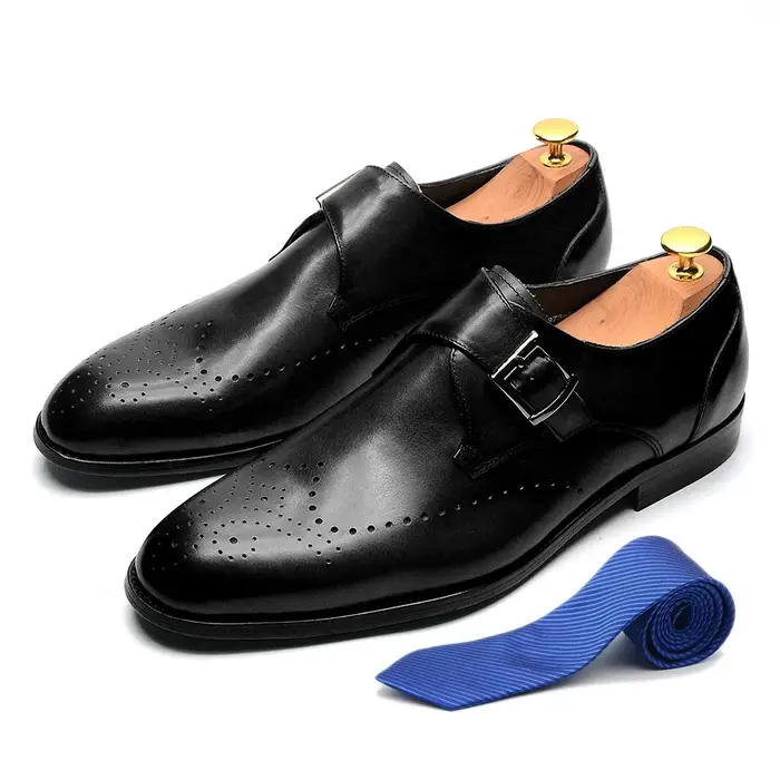 Chaussures habillées élégantes pour hommes à boucle unique en cuir véritable