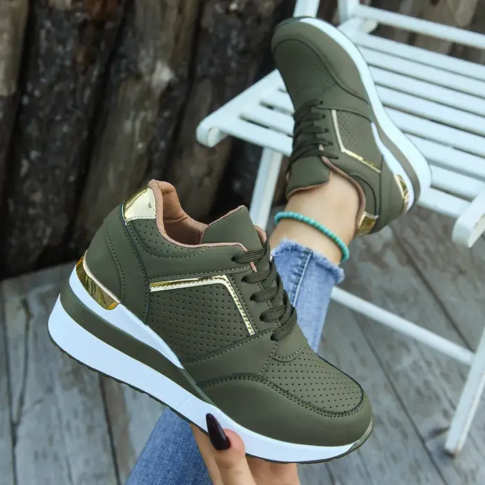 Chaussures de sport décontractées pour femmes printemps automne nouveau Style maille à lacets talon incliné fond épais
