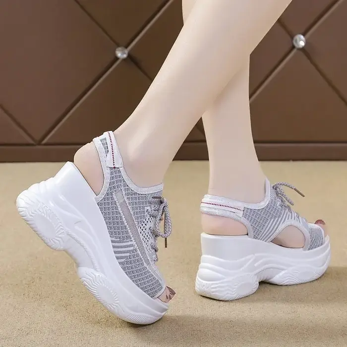 Sandales pour femmes 2022 été talon compensé tissu élastique couverture pied dames