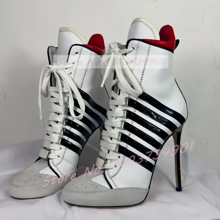 Baskets montantes blanches à talons hauts pour femmes
