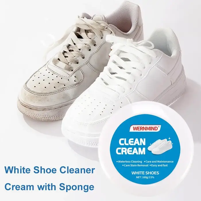 Crème Nettoyante Blanche Polyvalente pour Chaussures – Pâte Solide avec Éponge – Détachant Sans Rinçage pour Baskets