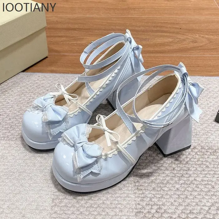 Japonais mignon dames talons hauts sangle croisée Mary Jane chaussures princesse jeu de rôle Lolita