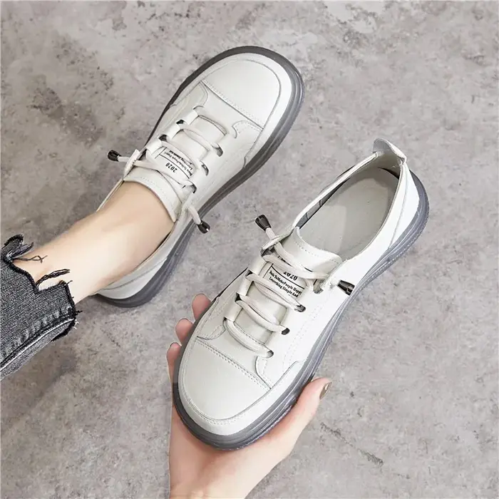 Maogu-Baskets Plates en Cuir group pour Femme, Chaussures Décontractées Confortables à Enfiler, Gran