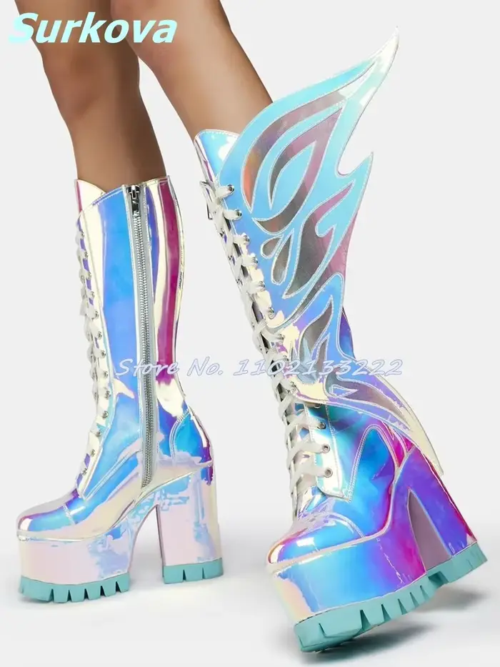 Bottes à plateforme avec ailes de papillon pour femmes
