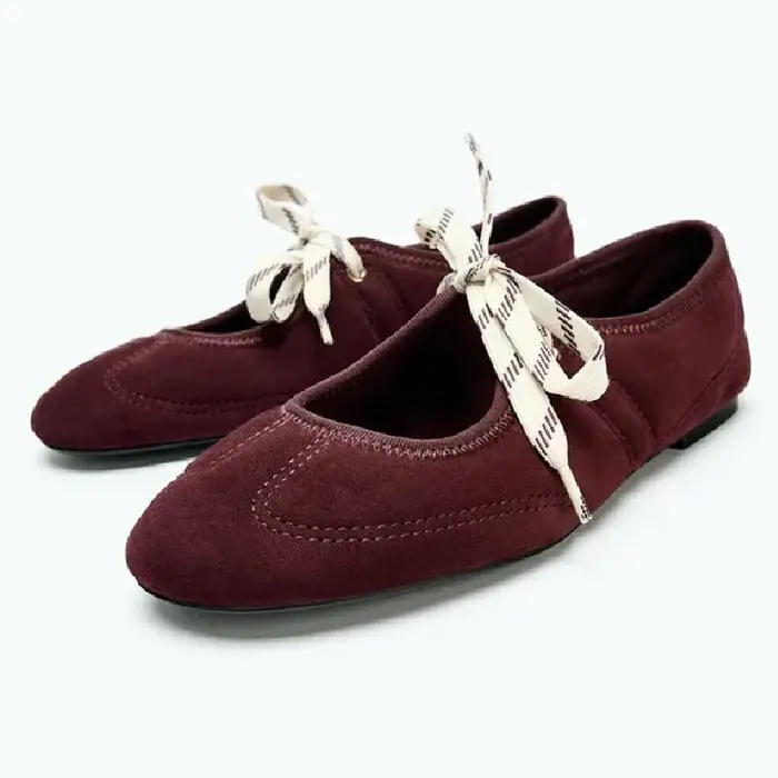 Mode à lacets couture Design marque ballerines femmes haute qualité Faux daim Mary Jane chaussures confortables bout rond mocassins