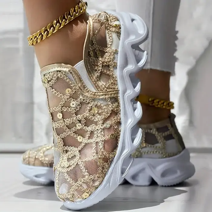Chaussures de sport en maille à paillettes pour femmes, chaussures de course légères et confortables