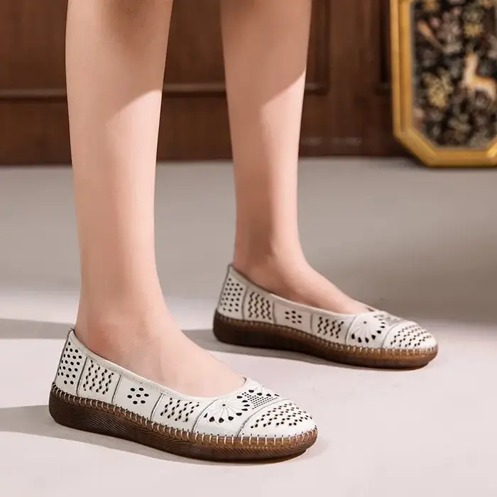 GKTINOO Sandales en cuir véritable 2026 Nouveauté été Respirantes à semelle souple creuse Confortables Chaussures plates pour femmes