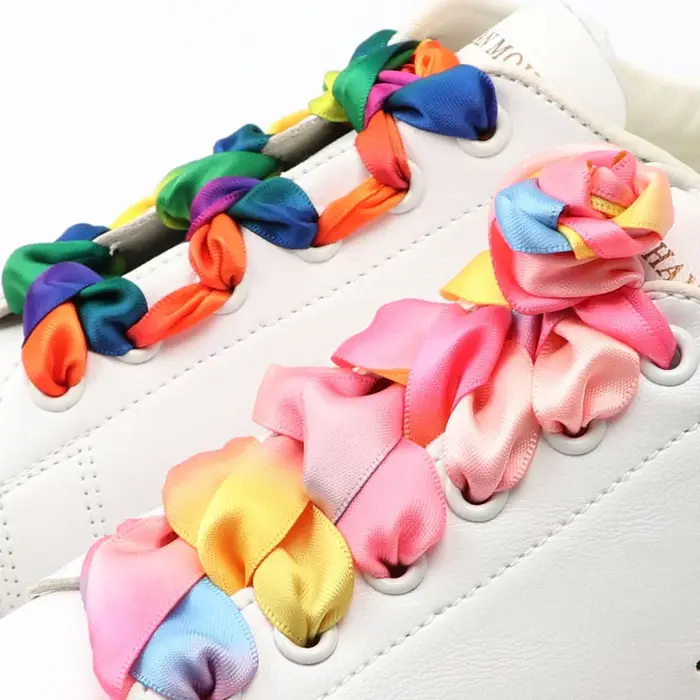 Ruban de soie plat lacets colorés bonbons dégradé Satin