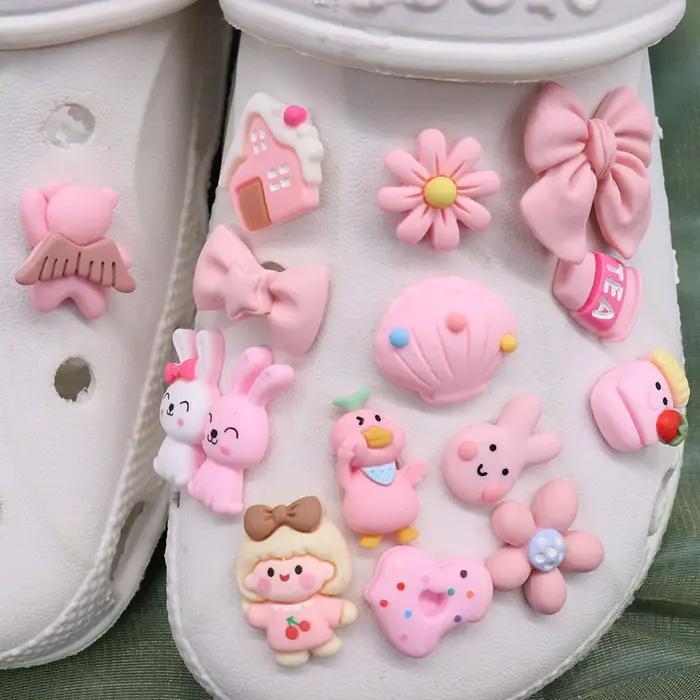Décorations de chaussures en résine pour filles, jolies chaussures, série rose, jolies breloques, 1-
