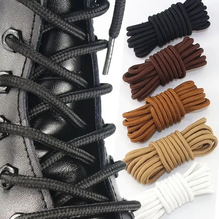 2 pièces/paire de lacets ronds en Polyester solide noir marron pour bottes Marten femmes hommes