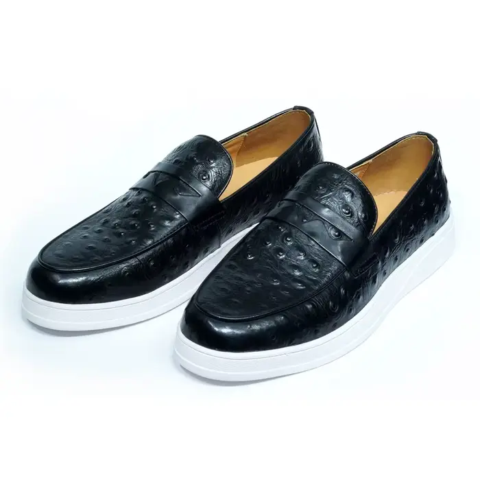 Chaussures décontractées en cuir véritable pour hommes, mocassins ronds, mocassins à enfiler, basket