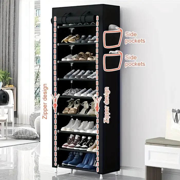Meuble à chaussures à 9 niveaux avec housse anti-poussière