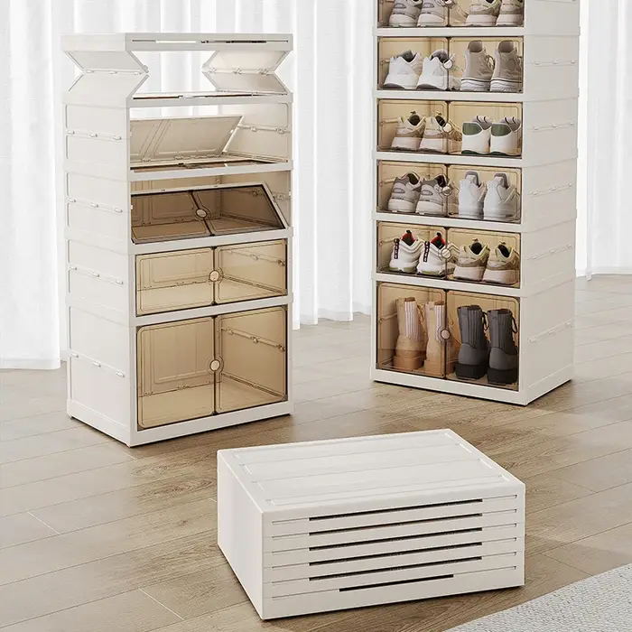 Boîte à chaussures pliable, une pièce | Interrupteur magnétique, multi-styles et tailles | Utilisation à roulettes, salon et chambre à coucher | Accueil, boîtes de rangement pour chaussures