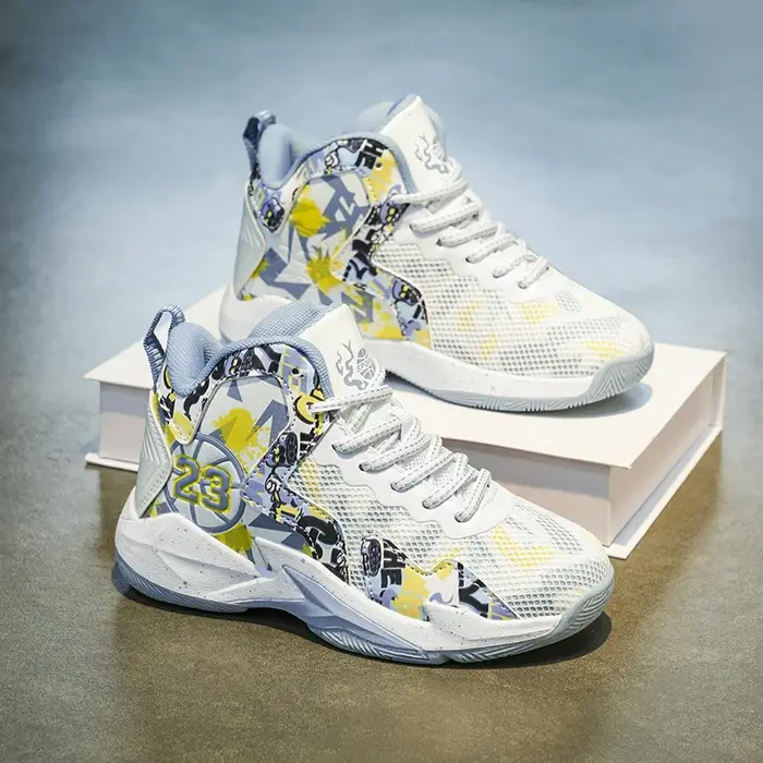 Chaussures de basket-ball pour enfants, baskets respirantes pour garçons, chaussures de sport décontractées antidérapantes pour l'extérieur, chaussures d'entraînement de basket-ball pour enfants