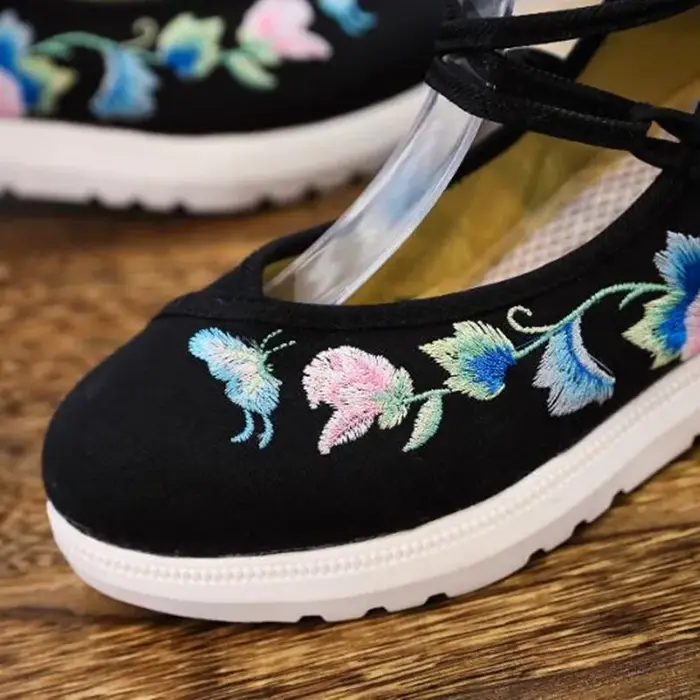 Chaussures de printemps pour femmes, brodées croisées, décontractées, en toile, Vintage, baskets eth