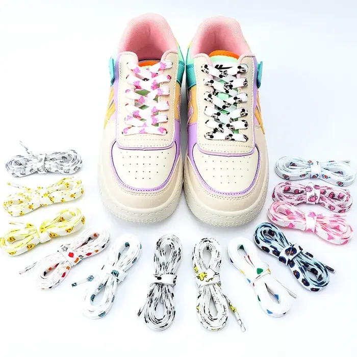 Lacets plats de dessin animé pour enfants et adultes, chaussures de course, baskets, impression graf