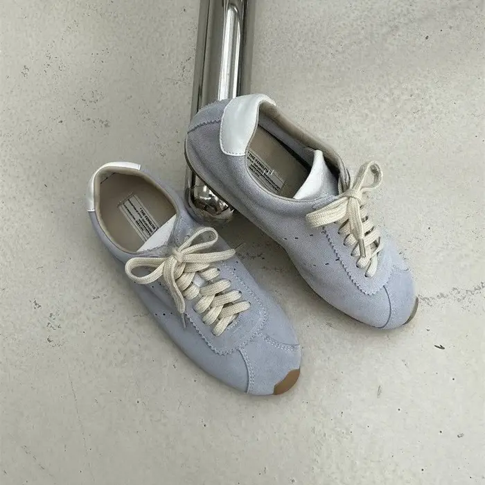 Chaussures de sport décontractées plates à lacets en cuir véritable pour femmes