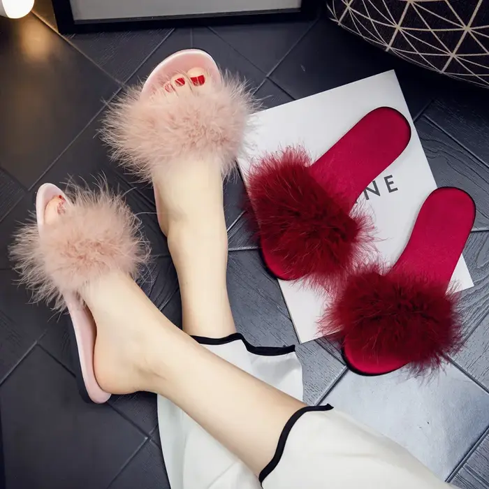 Maogu-Pantoufles en Satin Rouge pour Femme
