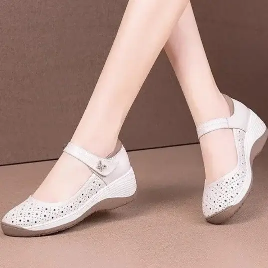 Chaussures de maman pour femmes, escarpins peu profonds à semelle souple, plateforme épaisse, cuir d