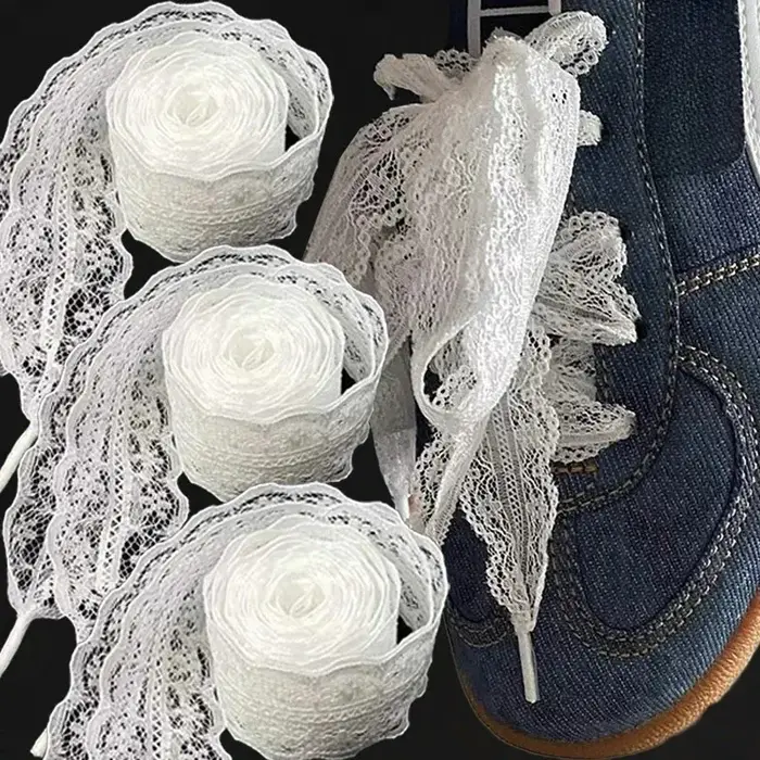 Lacets de style ballet en dentelle noire et blanche de 120 cm pour femmes et filles