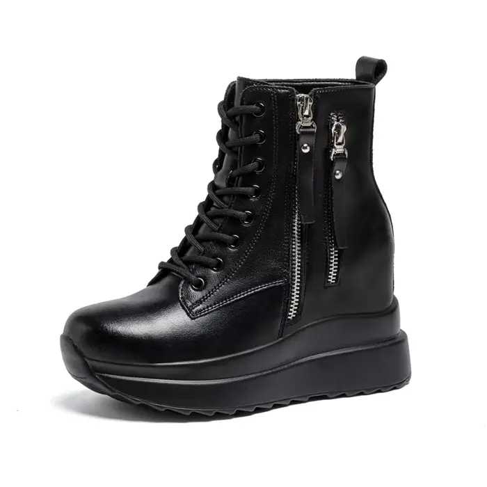 9cm plate-forme baskets à semelles compensées femmes chaussures en cuir véritable à lacets printemps