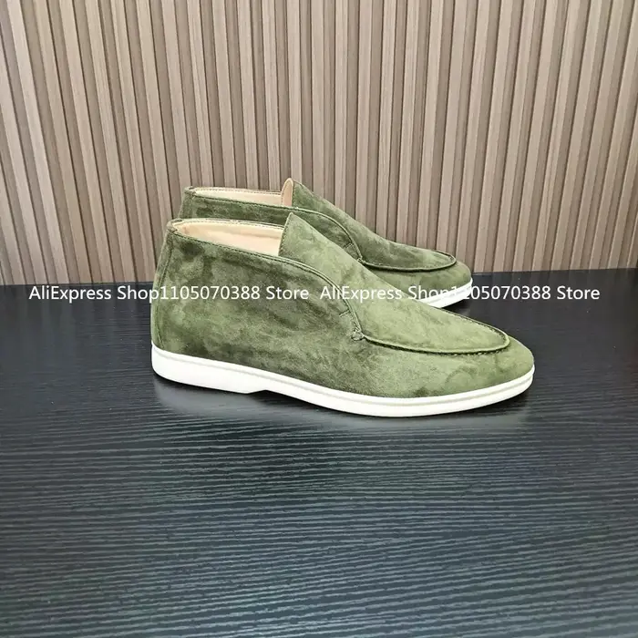 Vert militaire unisexe tout en cuir véritable hommes chaussures décontractées à fond plat marche en peau de mouton daim