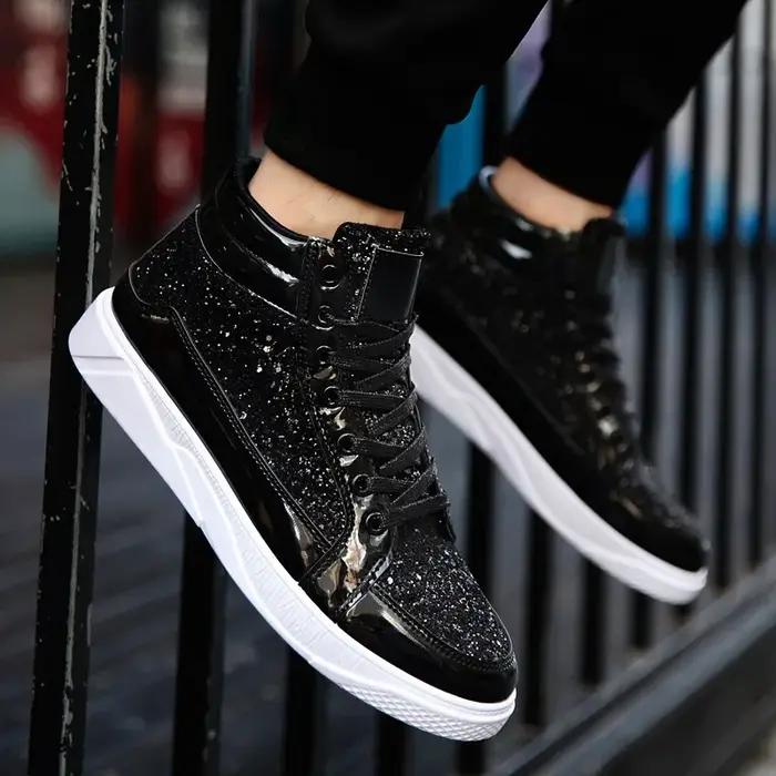 Offre spéciale homme baskets hautes luxe paillettes hommes bottines mode chaussures décontractées antidérapantes haute