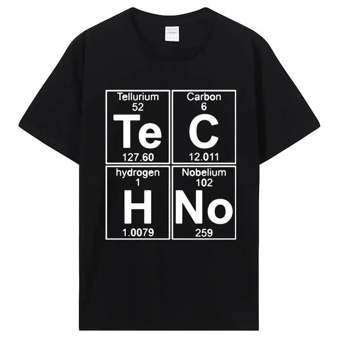 T-shirt humoristique Techno Tableau Périodique pour Hommes 100% Coton, Motif Chimie Musique EDM, Déc