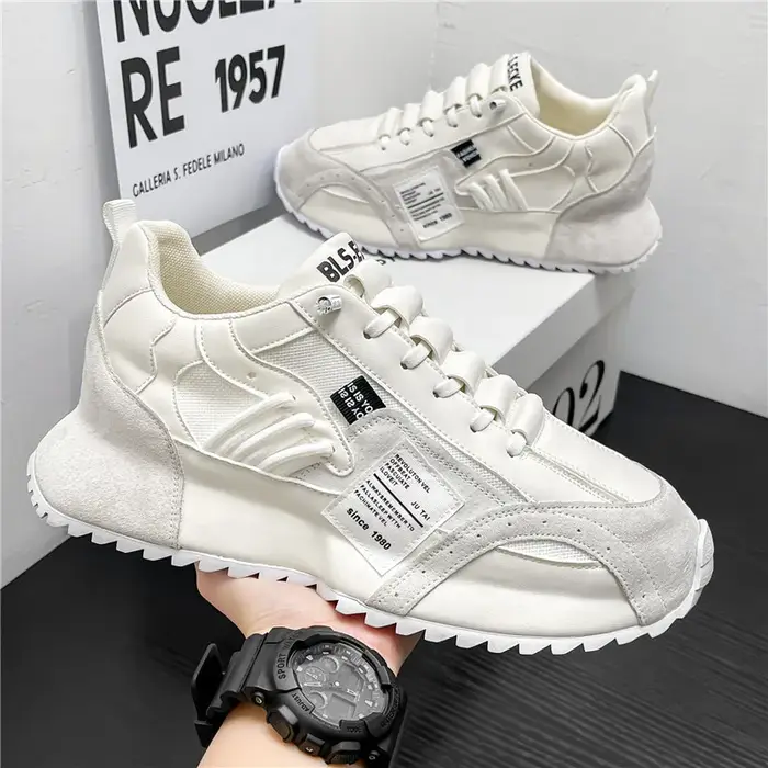 Baskets pour hommes printemps-été, chaussures décontractées rétro à plateforme épaisse, en maille patchwork, à lacets, pour la marche et la course.