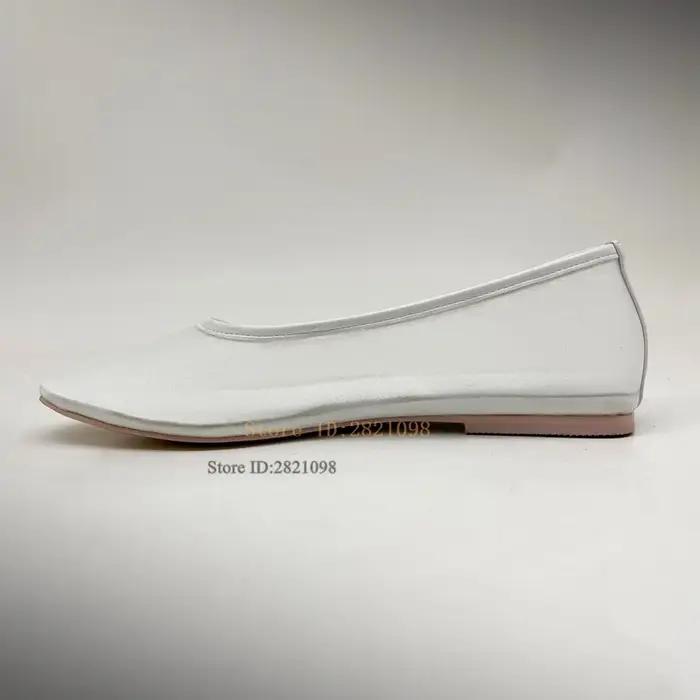 Ballerines en maille blanc pur Tulle chaussures pour femmes respirant sans lacet ballerine bout rond confortable quotidien décontracté travail robe chaussure