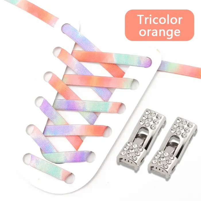 Lacets plats élastiques arc-en-ciel avec serrure croisée en diamant baskets sans cravates enfants et adultes pas de lace