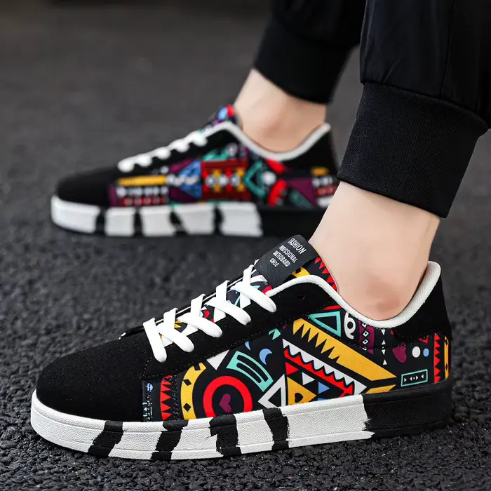 Nouvelles Chaussures de Skateboard Tendance pour Hommes – Baskets Décontractées Antidérapantes en Toile à Motifs pour la Marche en Extérieur – Zapatos Sportifs pour Homme
