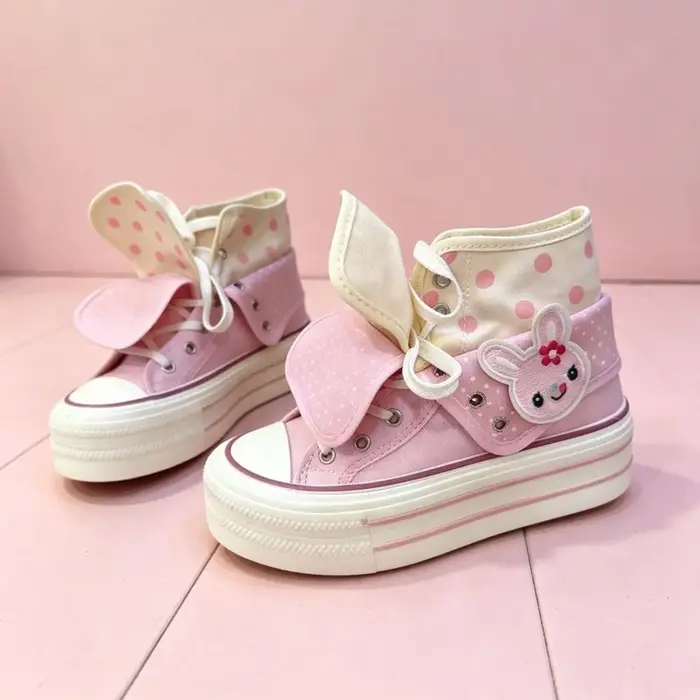 Baskets montantes en toile chic à plateforme pour femmes et jeunes filles, style dessin animé, migno