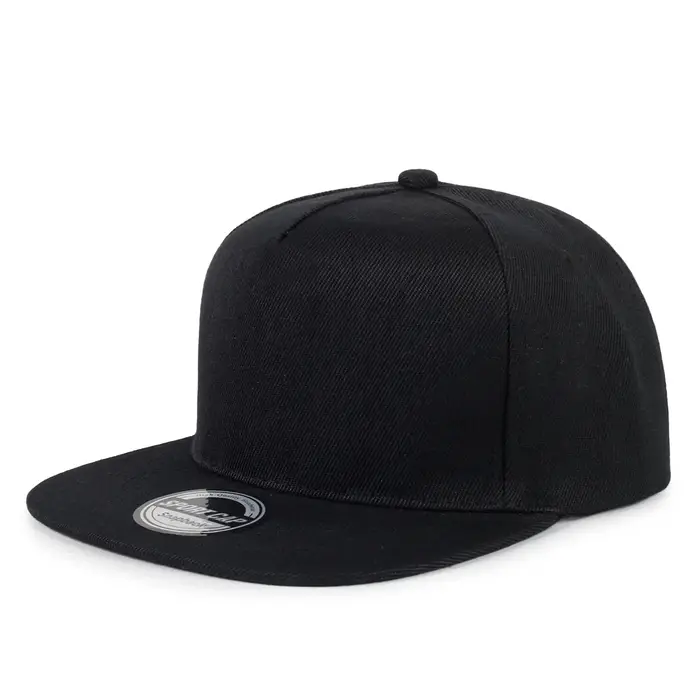 Casquettes à visière plate de couleur unie à cinq pièces avec logo imprimé personnalisé