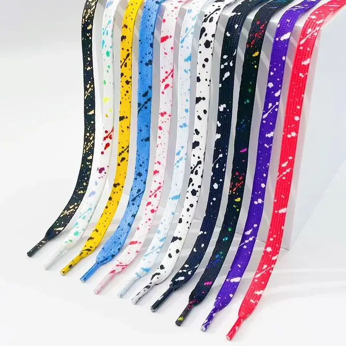 Lacets lumineux arc-en-ciel pour baskets, tissu de qualité, éclaboussures d'encre, mode, 0.8cm, plat
